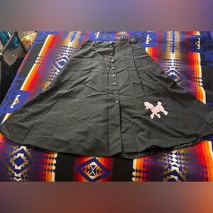 Vintage Black Button-Front Skirt with Pink Poodle sock hop